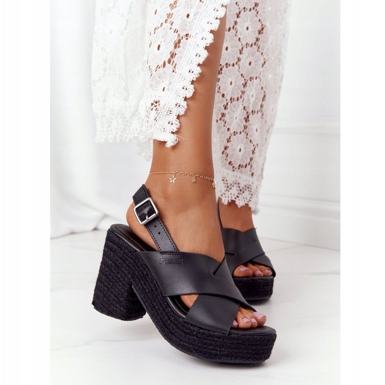 Big Star Mustat sandaalit korkokengillä, jossa punos iso tähti HH274387 2