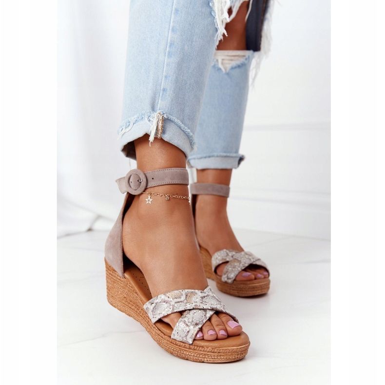 Suede Wedge Sandaalit Maciejka 04565-04 Beige-Gold 1