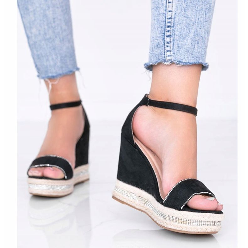 Mustat kiilamaiset sandaalit, joissa on Sun Sparrow -kuutio zirkonia 1