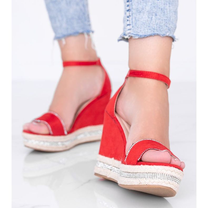 Punaiset kiilamaiset sandaalit, joissa on Sun Sparrow -kuutio zirkonia punainen 1