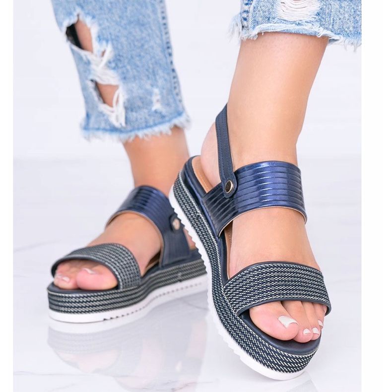 Tummansiniset sandaalit paksulla Senorita -pohjalla laivastonsininen 1