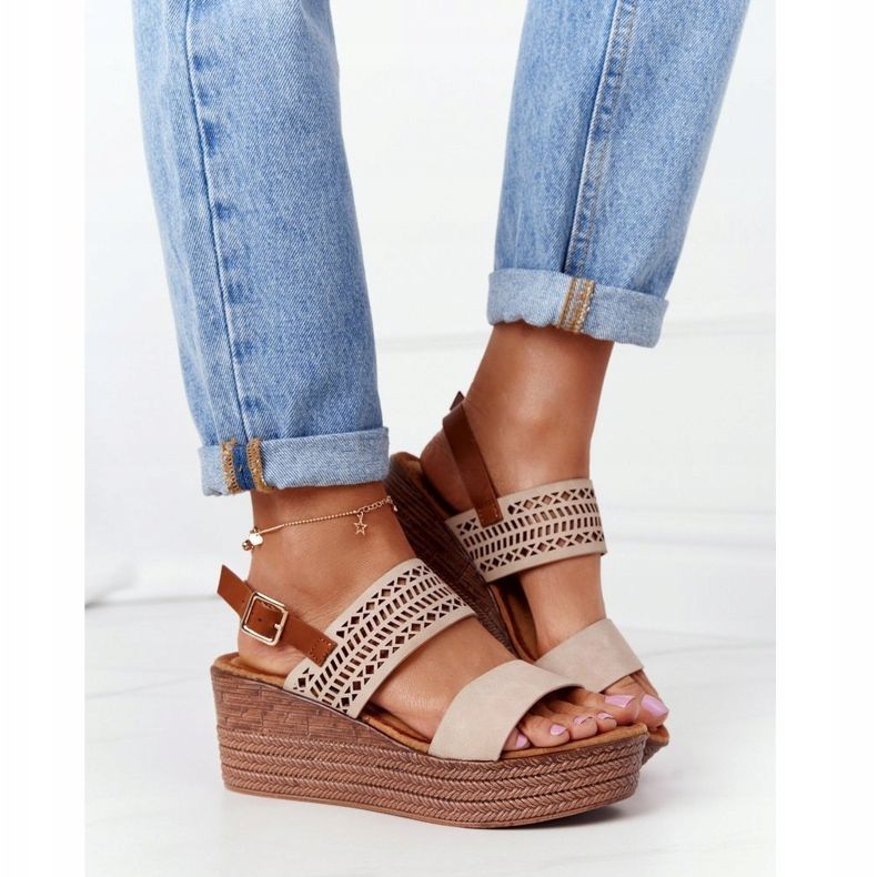 Openwork Wedge Sandaalit S.Barski GD-47 Beige 1