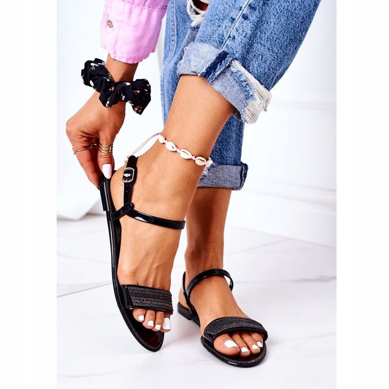 LU BOO Kumiset sandaalit, joissa Black Beach Time Glitter musta 2