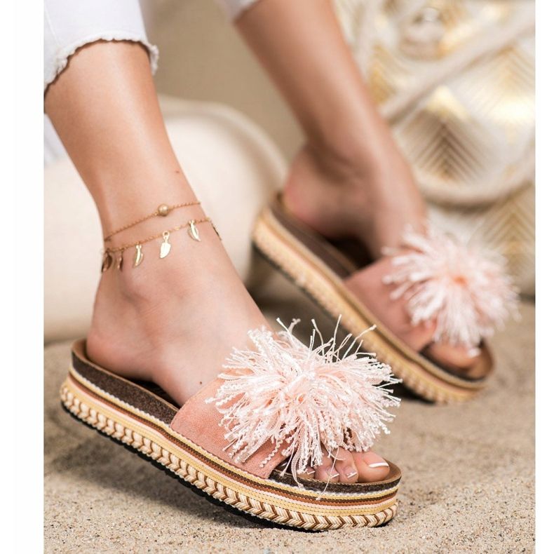 SHELOVET Muodikkaat tossut, joissa on hapsut vaaleanpunainen 1