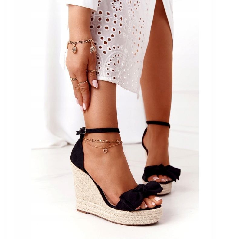 Musta Wedge Sandaalit punottu musta Tsemppiä 2