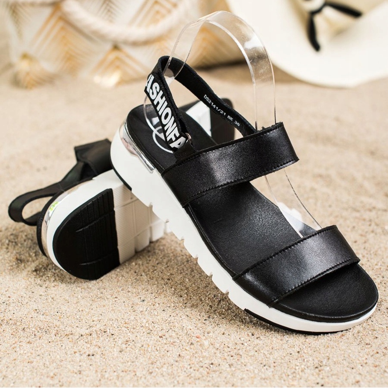 Filippo Nahkasandaalit tarranauhalla musta 1