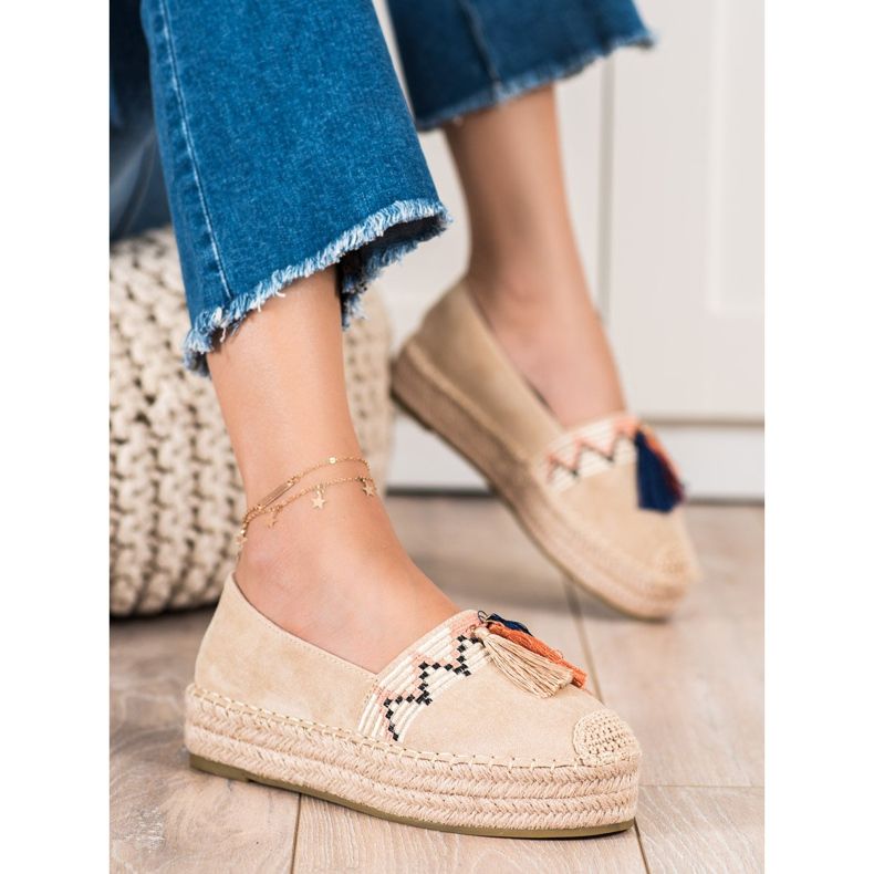 Coura Mokkanahkaiset espadrillit, joissa on hapsut beige 1