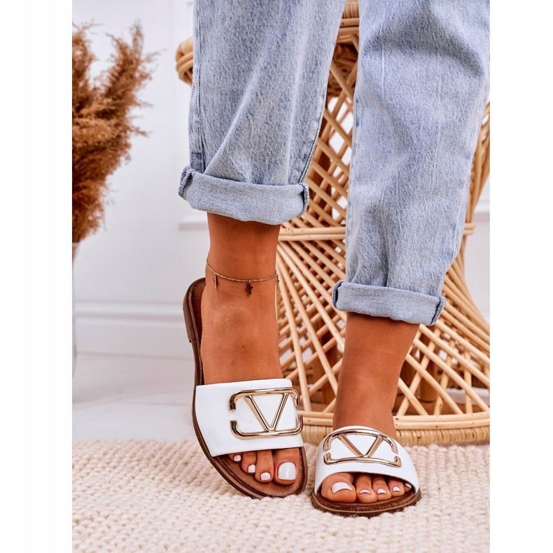 Nicole Naisten klassiset nahkatossut Valkoinen Evie kultainen 4