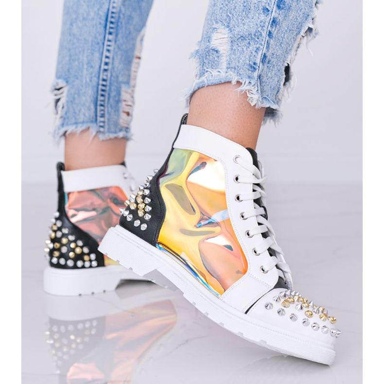 Mustavalkoiset läpinäkyvät saappaat Lea -nastoilla valkoinen 1