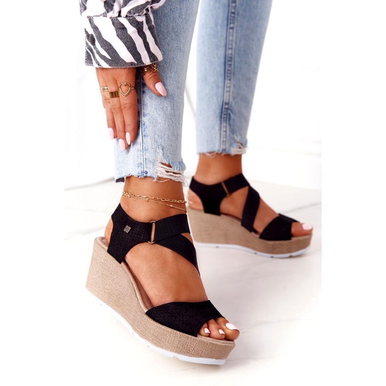 Nahkaiset kiilamaiset sandaalit Big Star FF276016 Musta 1