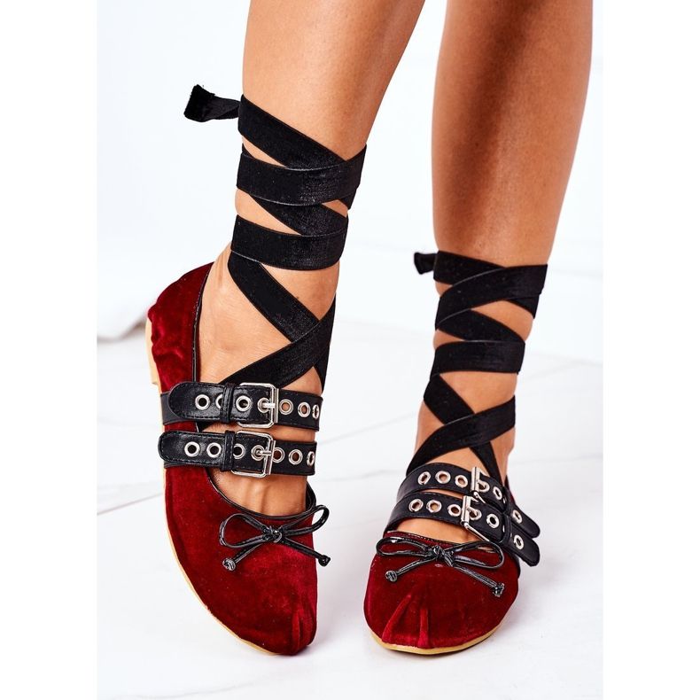 Sidottu velour -ballerinat Lu Boo Burgundy punainen 2