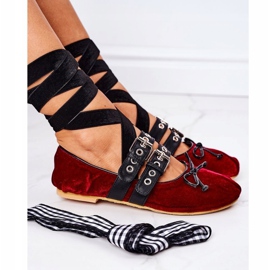 Sidottu velour -ballerinat Lu Boo Burgundy punainen 1