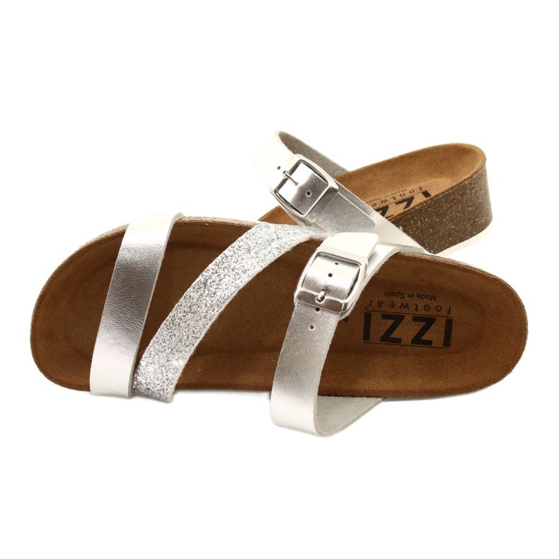 IZZI Naisten metalliset flip-flops-sly-kokoinen nahkainen insertti hopea 4