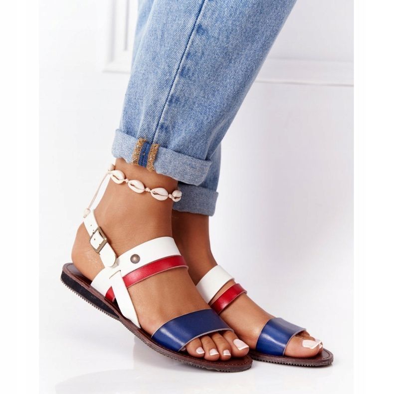 PE1 Naisten litteät sandaalit, tummansininen ja valkoinen Doris ruskea laivastonsininen 2