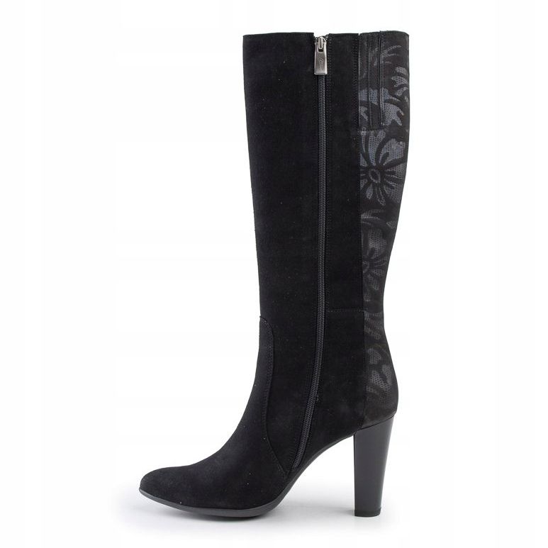 Marco Shoes Mustat nahkakärkiset saappaat kukilla 2