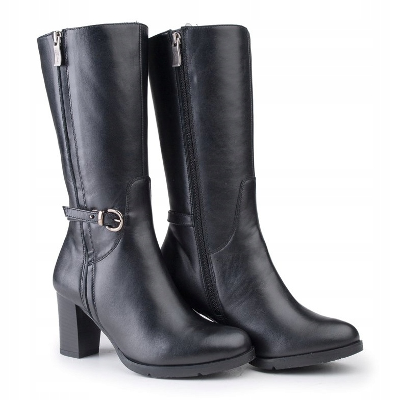 Marco Shoes Klassiset mustasta nappa -nahasta valmistetut saappaat, joissa on lisäksi soljet ja hihnat 1