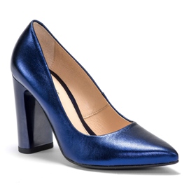Marco Shoes Tyylikäs tummansininen metallinen nahkapumppu, jossa korkeampi kantapää 2