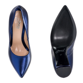 Marco Shoes Tyylikäs tummansininen metallinen nahkapumppu, jossa korkeampi kantapää 1