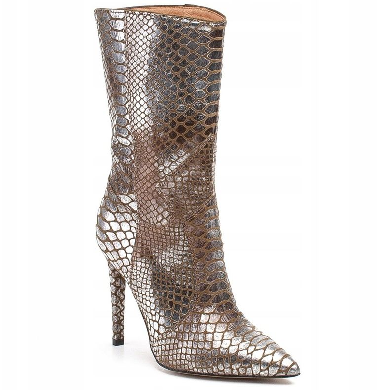 Marco Shoes Metalliset naisten saappaat stiletto -eläimellä beige hopea 1