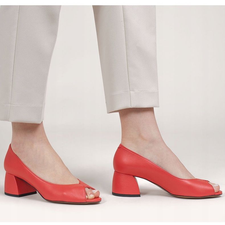 Marco Shoes 1576P punaiset nahkapumput, joissa on vakaa kantapää punainen 1