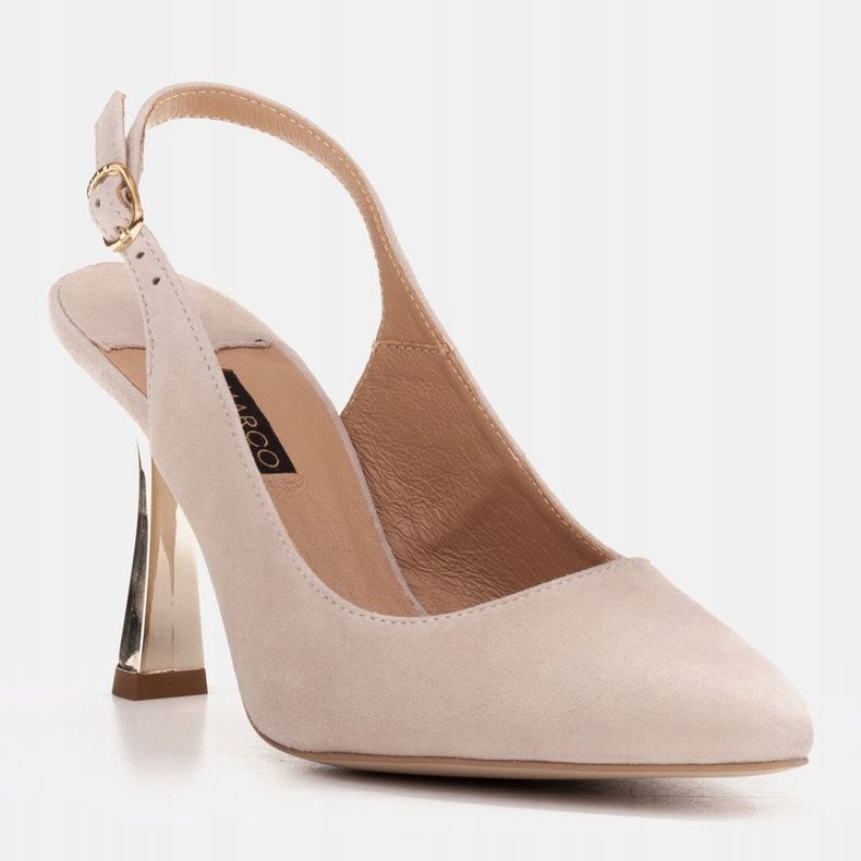 Marco Shoes Tyylikkäät pumput, joissa on hihna ja metallinen kantapää beige 1