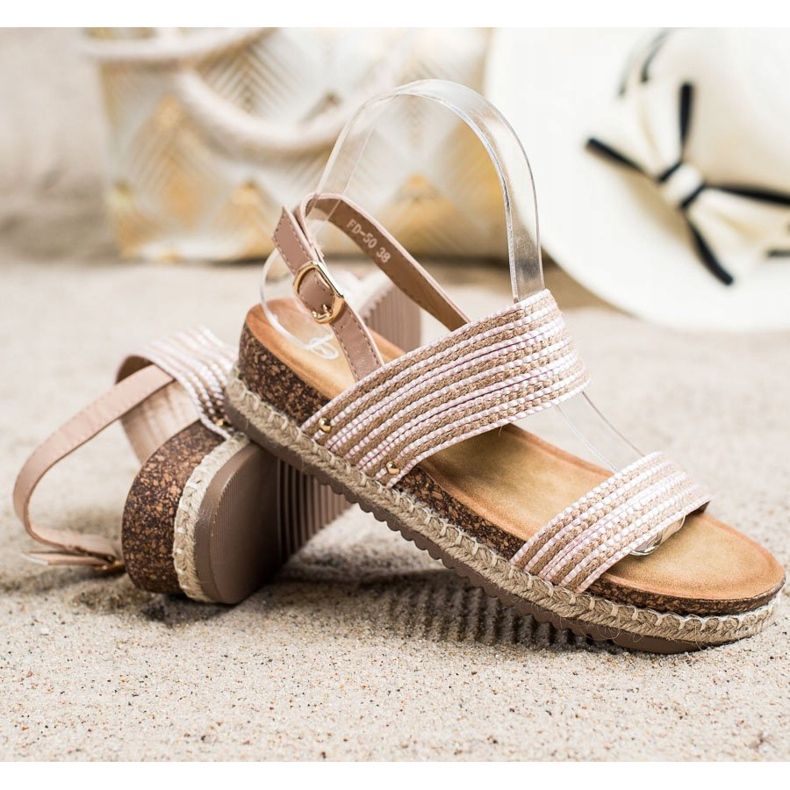 SHELOVET Mukavat sandaalit soljella ruskea vaaleanpunainen 1