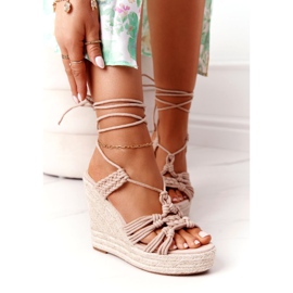 SEA Sidotut kiilamaiset sandaalit, joissa punottu alaston ajaa maailmaa beige 2