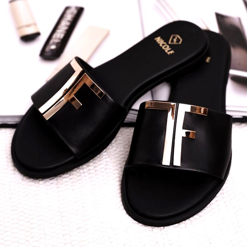 Tyylikkäät naisten tohvelit, musta Nicole Dilmah 4