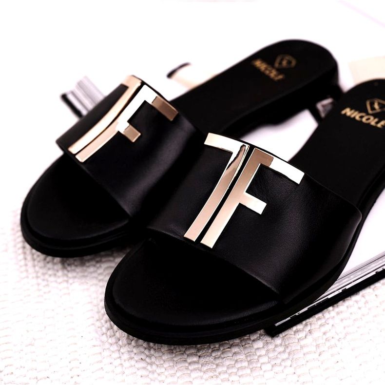 Tyylikkäät naisten tohvelit, musta Nicole Dilmah 5