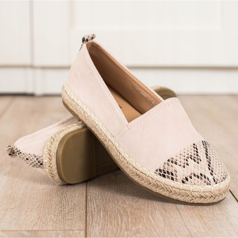 Bestelle Espadrillot, joissa käärmepainatus beige 1