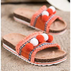 SHELOVET Muodikkaat tossut pomponilla oranssi 1