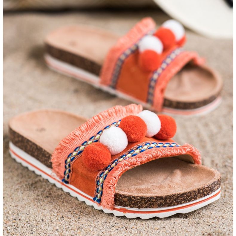 SHELOVET Muodikkaat tossut pomponilla oranssi 1