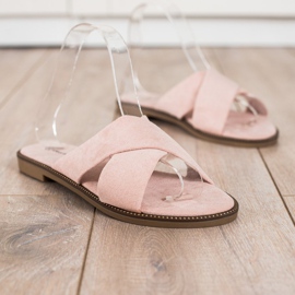 Ideal Shoes Tyylikkäät mokkanahkatossut vaaleanpunainen 1