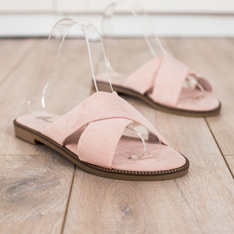 Ideal Shoes Tyylikkäät mokkanahkatossut vaaleanpunainen 1