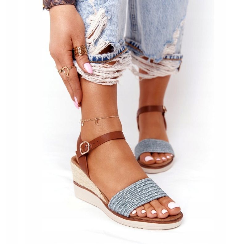 EVE Sandaalit kiilakorolla Sininen punottu Teneriffa ruskea 2