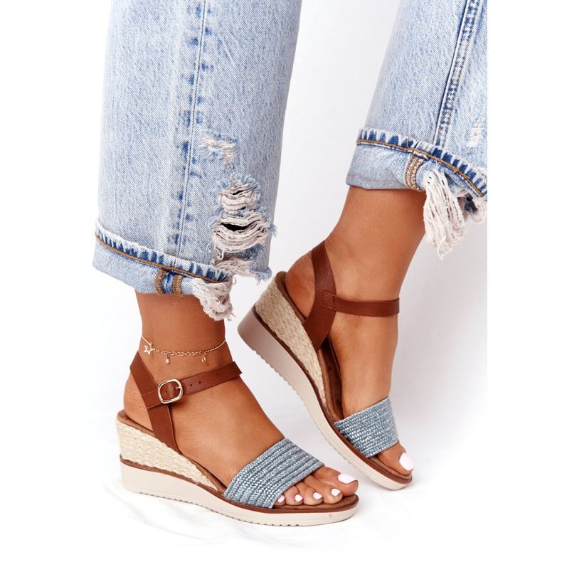 EVE Sandaalit kiilakorolla Sininen punottu Teneriffa ruskea 3