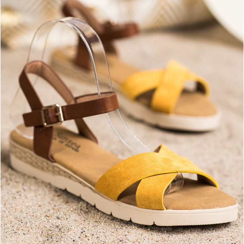 SHELOVET Rento sandaalit soljella ruskea keltainen 1