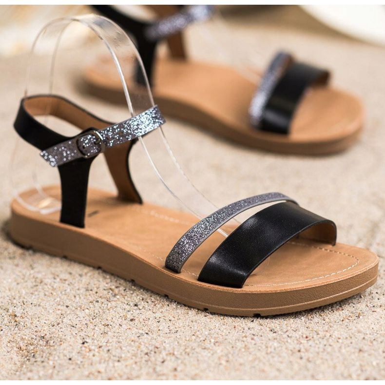 Cm Paris Tyylikkäät sandaalit glitterillä musta harmaa 1