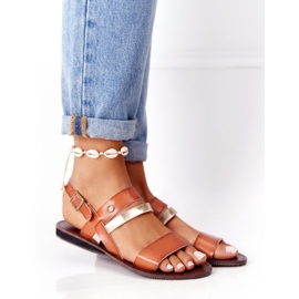 Naisten litteät sandaalit, ruskea ja kultainen Doris 1