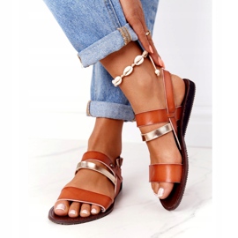 Naisten litteät sandaalit, ruskea ja kultainen Doris 3