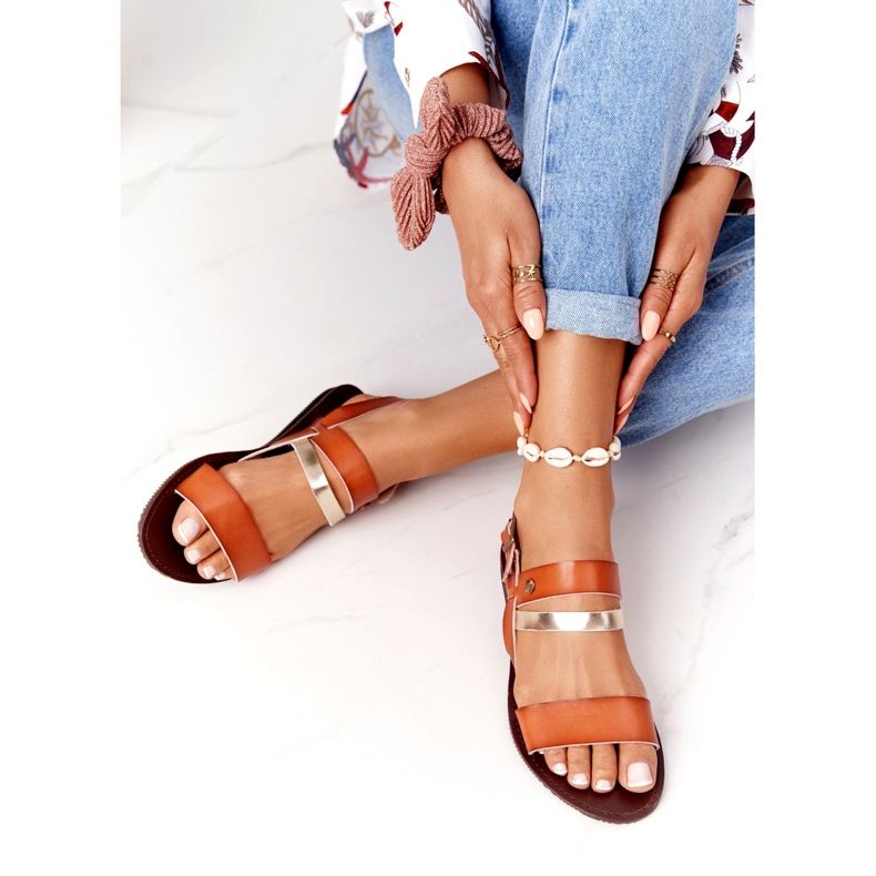 Naisten litteät sandaalit, ruskea ja kultainen Doris 5