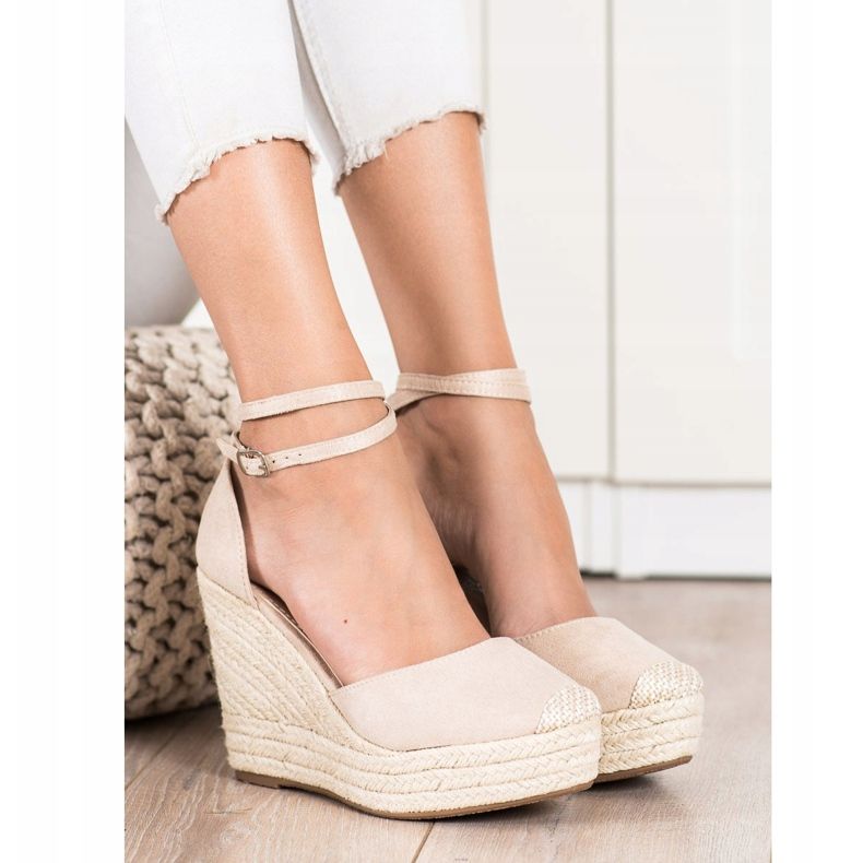 Queentina Tyylikkäät espadrillit korkealla kiilalla beige 2
