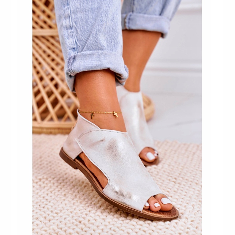 Nicole Naisten litteät nahkasandaalit Valkoinen Natalie kultainen 3