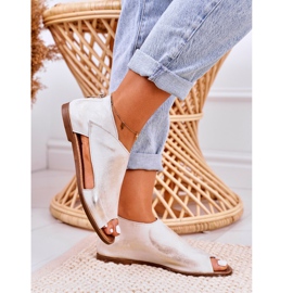 Nicole Naisten litteät nahkasandaalit Valkoinen Natalie kultainen 5