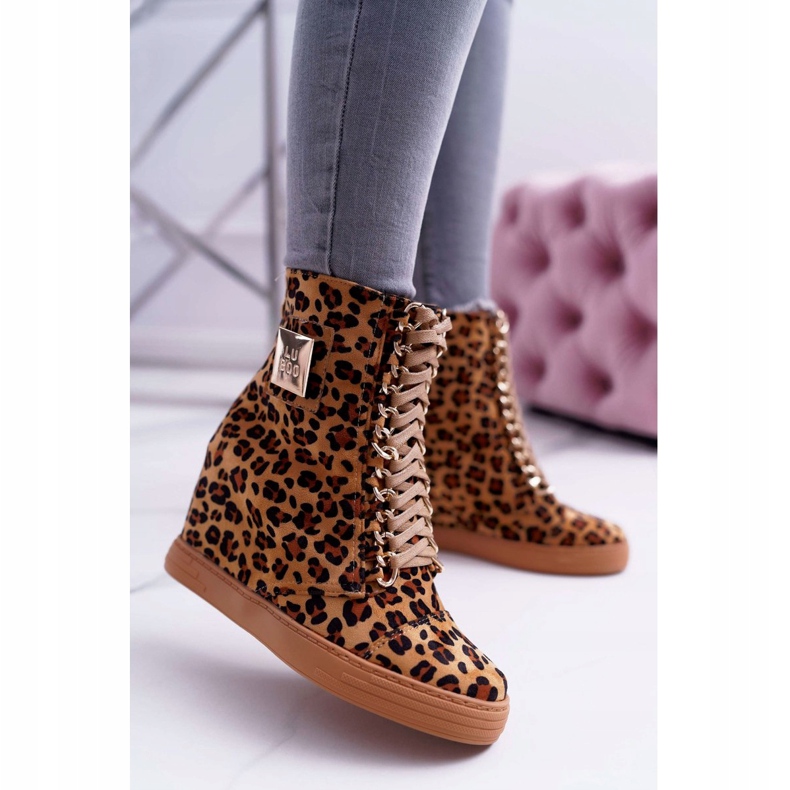 Naisten lenkkarit Lu Boo Gold Chain Suede Leopard Monica beige ruskea 2