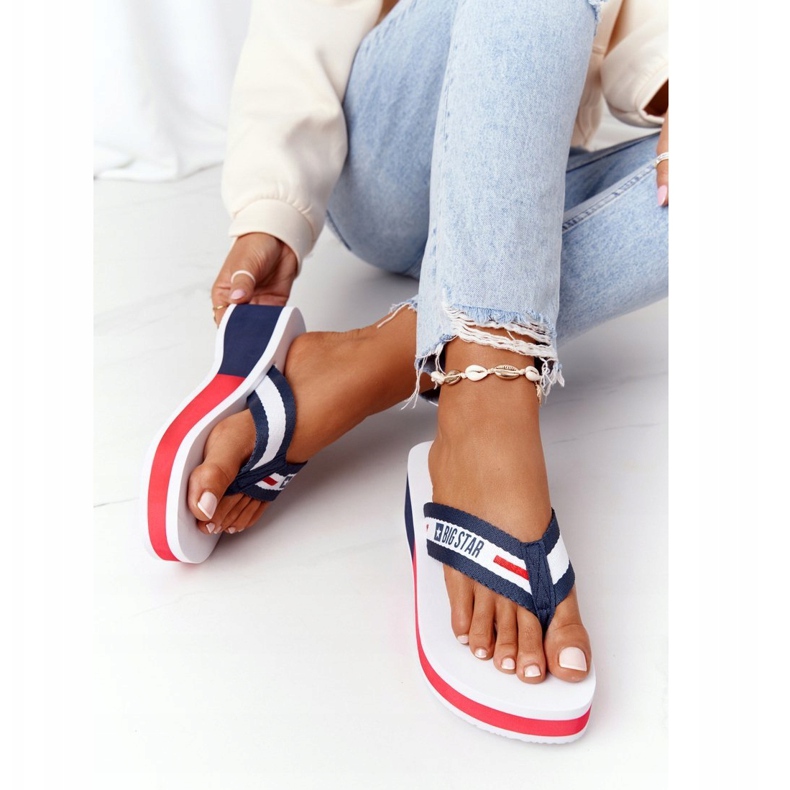 Naisten varvastossut kiilassa Big Star HH274A093 Valkoinen laivastonsininen 3