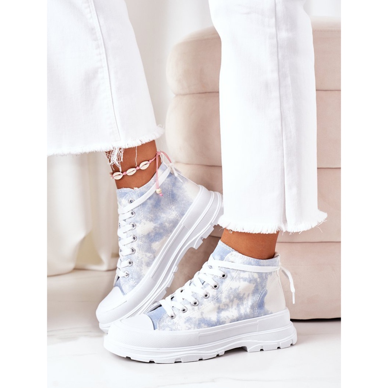 FJ1 Korkeat lenkkarit suurella sinisellä pohjalla, solmittava Trissy-vaikutus valkoinen sininen 2