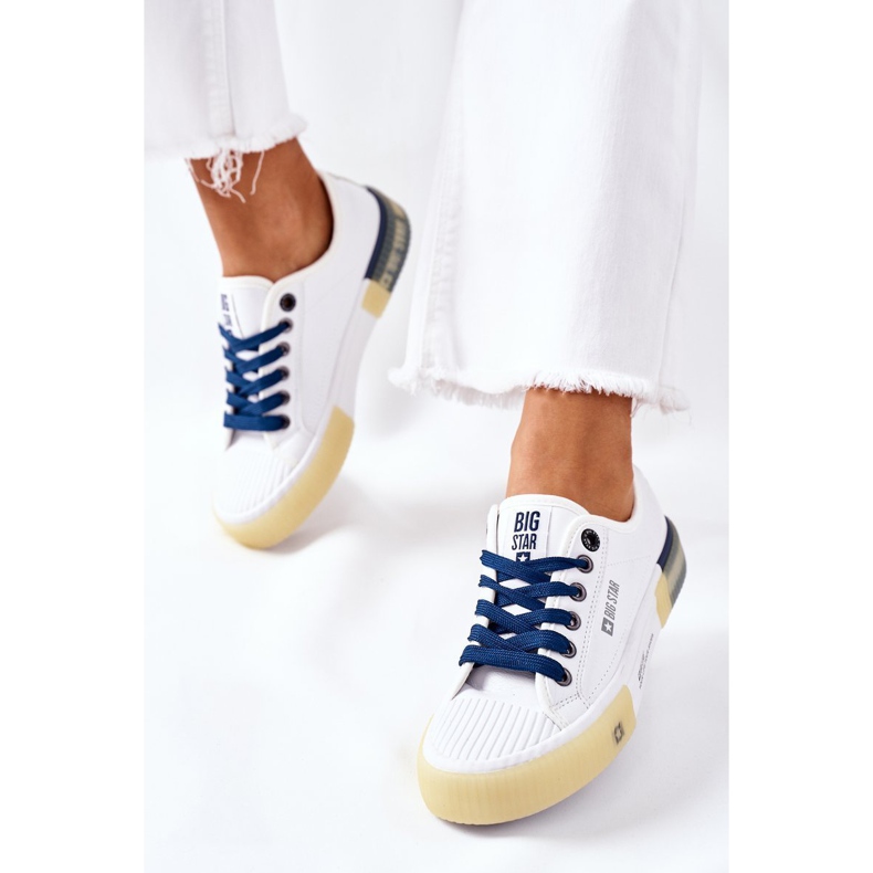 Naisten nahkakengät Big Star II274132 Valkoinen laivastonsininen 2
