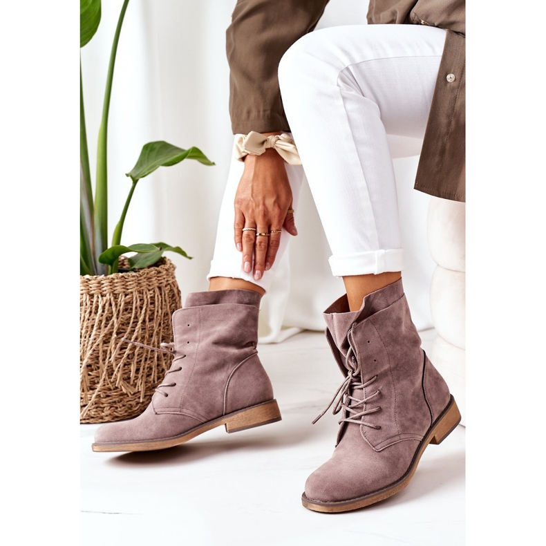 PS1 Saappaat, joissa kaksinkertainen varsi Taupe Violetta harmaa 2