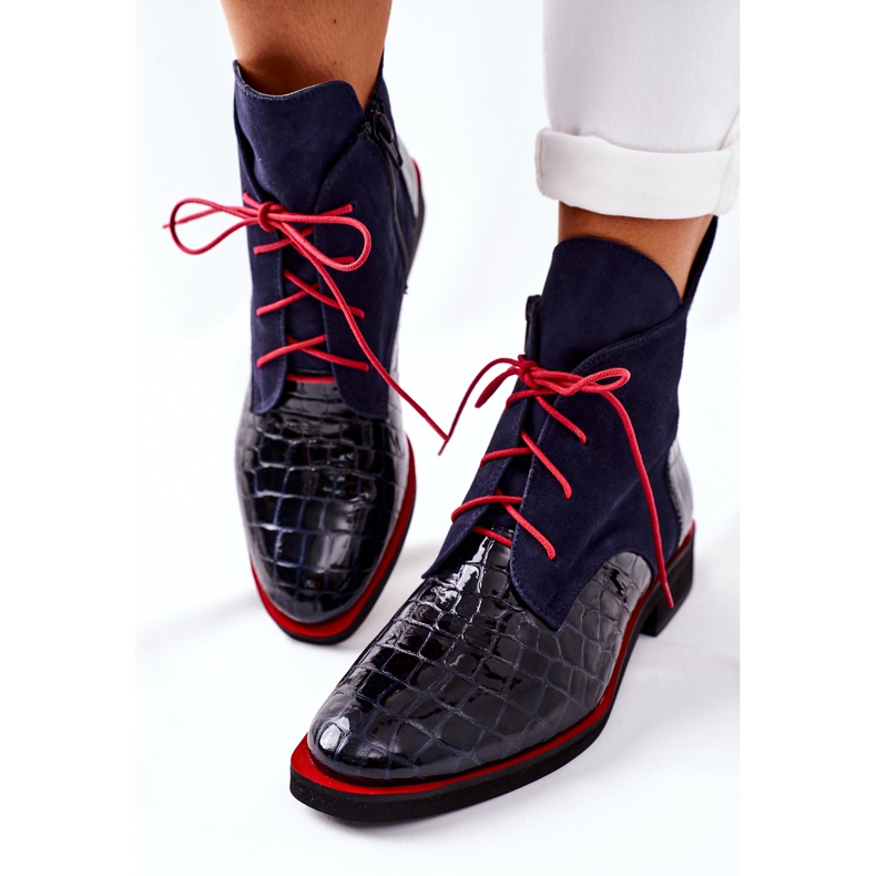Alberto Violli Nahka saapikkaat Alligator kuvio Navy Blue Bruselle punainen laivastonsininen 1